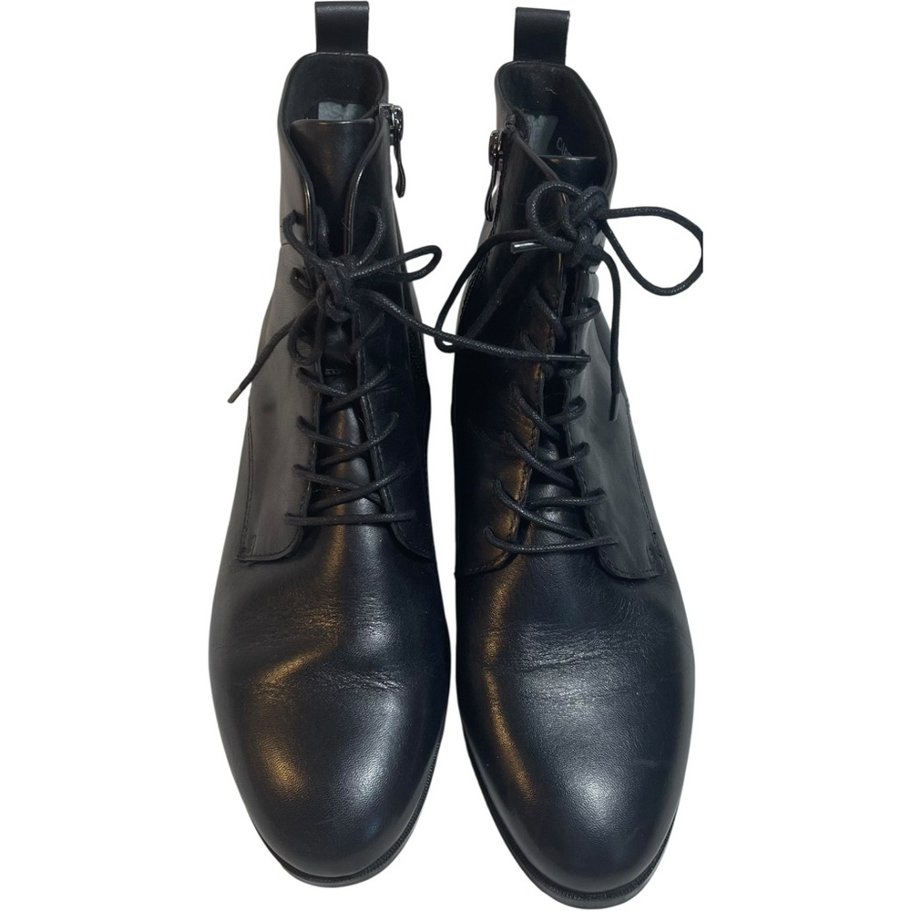 Caprice Black Leather Front Lace Up Side Zipper Boots Comfort Fit